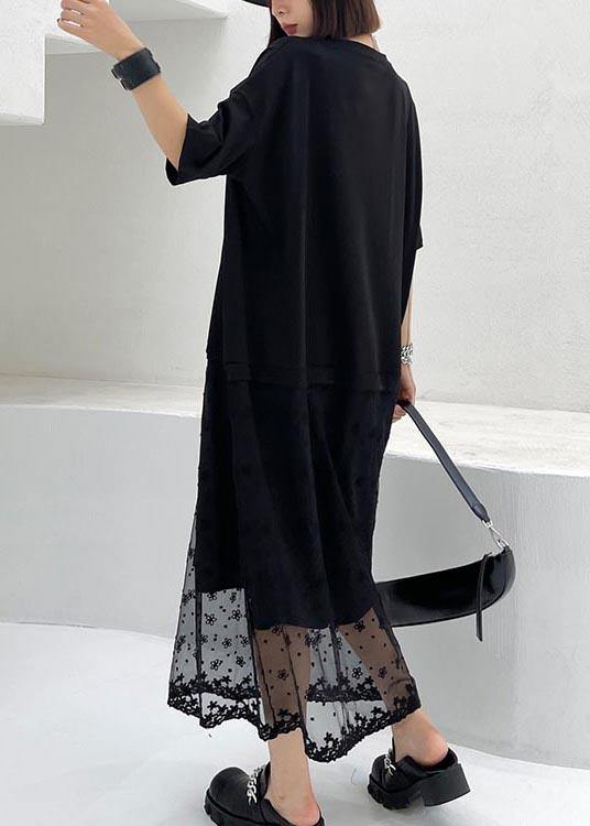 Comfy Black Print Patchwork Lace Maxi Dresses Summer - SooLinen