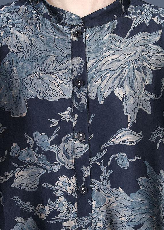 Comfy Black Print Summer Silk side open Dress - SooLinen