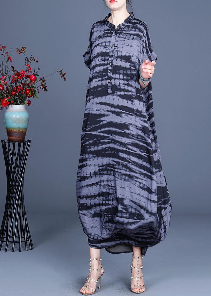 Comfy Black Striped Batwing Sleeve Silk Dress Summer Spring - SooLinen