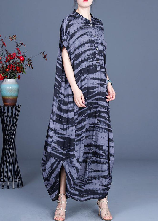 Comfy Black Striped Batwing Sleeve Silk Dress Summer Spring - SooLinen
