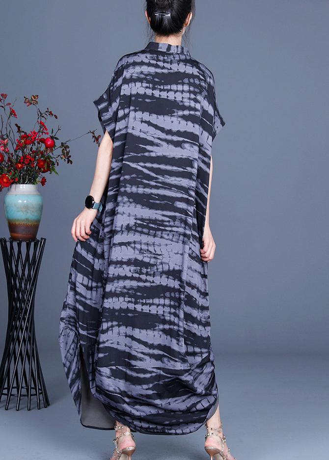 Comfy Black Striped Batwing Sleeve Silk Dress Summer Spring - SooLinen