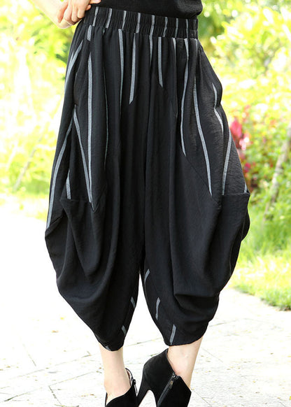 Bequeme schwarze, gestreifte Patchwork-Crop-Spring-Hose mit asymmetrischem Design