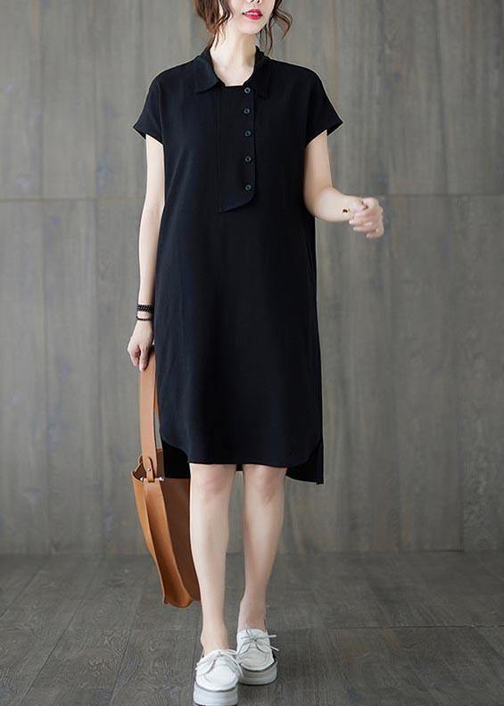 Comfy Black low high design Ankle Summer Cotton Dress - SooLinen