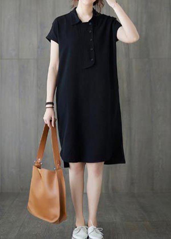 Comfy Black low high design Ankle Summer Cotton Dress - SooLinen