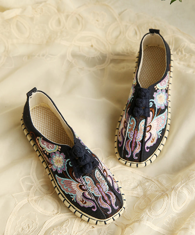 Bequeme flache Schuhe mit besticktem Schnallenriemen und rosa Leinenstoff für Damen