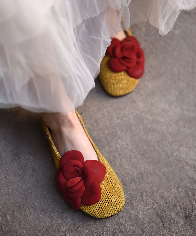 Comfy Floral Splicing Penny Loafers Red Sheepskin