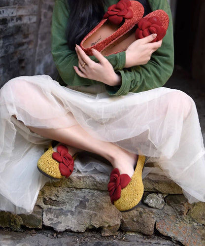 Comfy Floral Splicing Penny Loafers Red Sheepskin