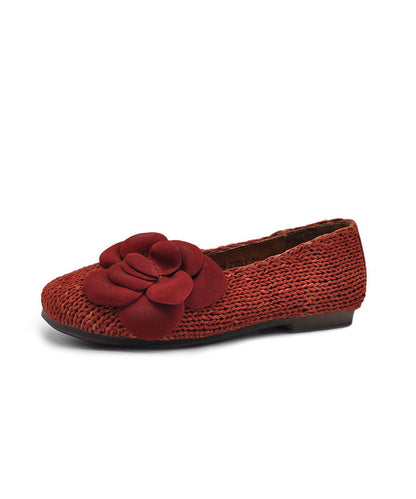 Comfy Floral Splicing Penny Loafers Red Sheepskin