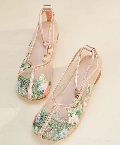 Comfy Green Breathable Mesh Flat Shoes Embroidered