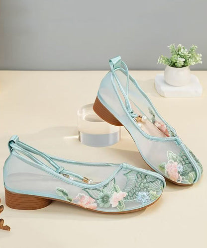 Comfy Green Breathable Mesh Flat Shoes Embroidered