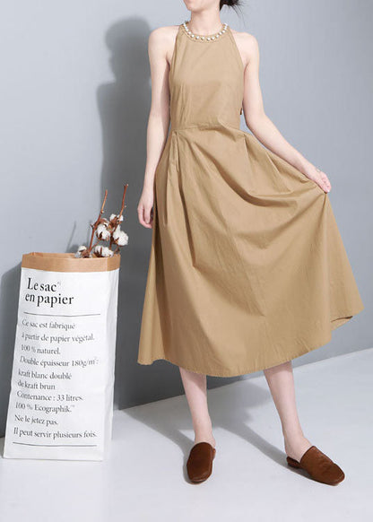 Bequeme Khaki Nagelperlen Patchwork Herbst Maxikleider Ärmellos