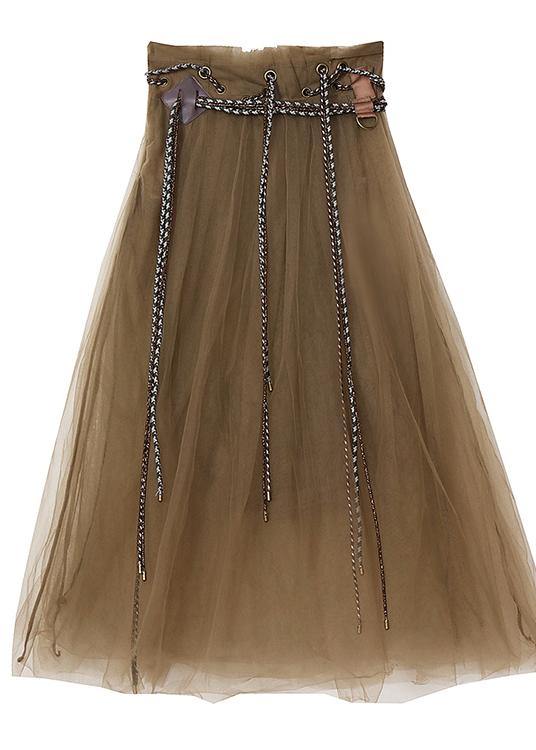 Comfy Khaki tie waist Patchwork Skirt Summer - SooLinen