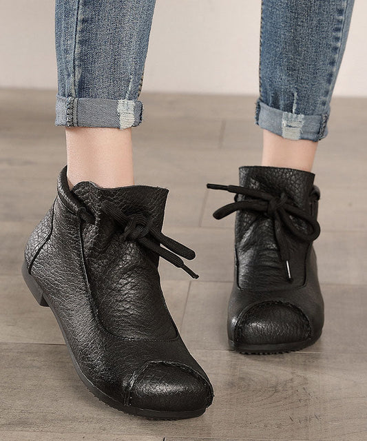 Bequeme Schnürstiefel Schwarz Warm Fleecegefüttert Rindsleder Shelsea