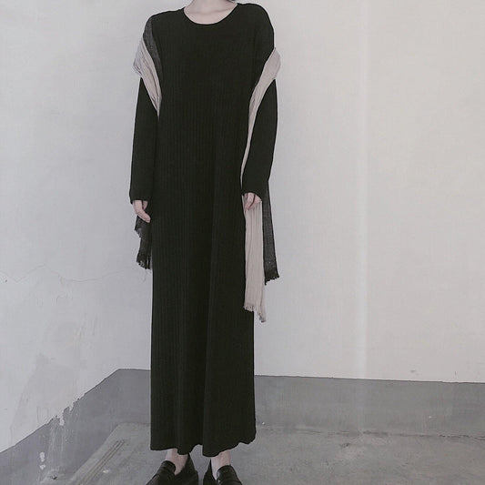 Comfy O Neck Long Sleeve Sweater Dress Street Style Black Mujer Knit Dress - SooLinen