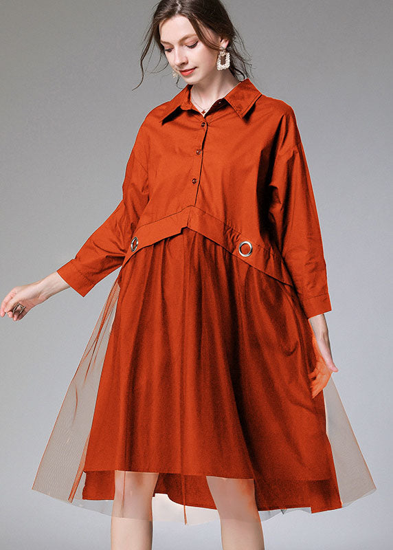 Bequemes orangefarbenes Peter Pan Colla Baumwollknopf-Partykleid für den Herbst