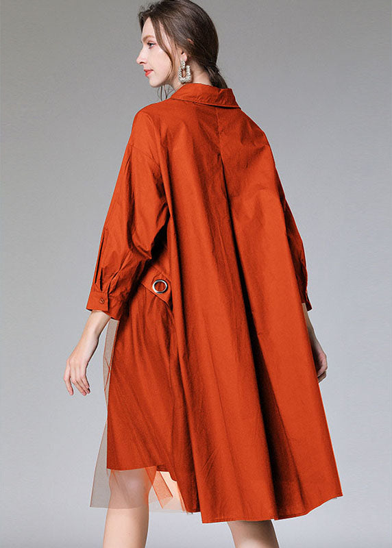 Bequemes orangefarbenes Peter Pan Colla Baumwollknopf-Partykleid für den Herbst