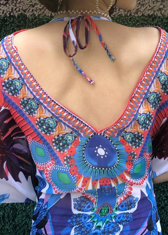 Comfy Print Backless Chiffon tie Beach Gown Summer Dress - SooLinen