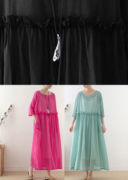 Comfy Royal Blue Half Sleeve Chiffon Loose Summer Ankle Dress - SooLinen