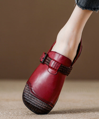 Comfy Splicing Loafers Women Red Cowhide Leather