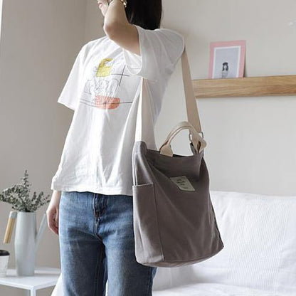 Comfy Women Casual gray Patchwork Large Canvas Shoulder Bag - SooLinen