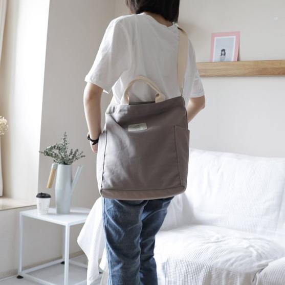 Comfy Women Casual gray Patchwork Large Canvas Shoulder Bag - SooLinen