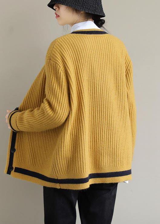 Comfy Yellow Knit Blouse V Neck Button Down Trendy Spring Knitwear - SooLinen