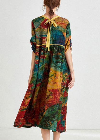 Bequemes gelbes Print-Urlaubskleid mit V-Ausschnitt für den Herbst