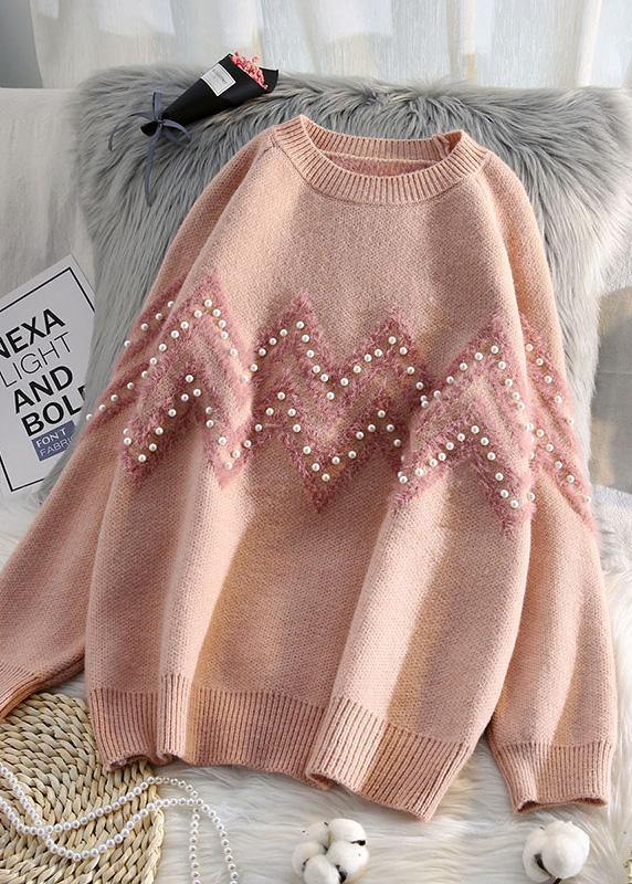 Comfy beige knitted t shirt o neck Loose fitting knitwear - SooLinen