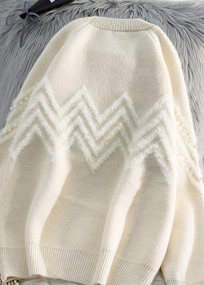 Comfy beige knitted t shirt o neck Loose fitting knitwear - SooLinen