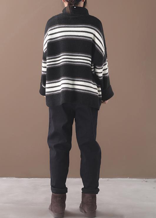 Comfy black striped clothes oversized winter sweaters high neck - SooLinen