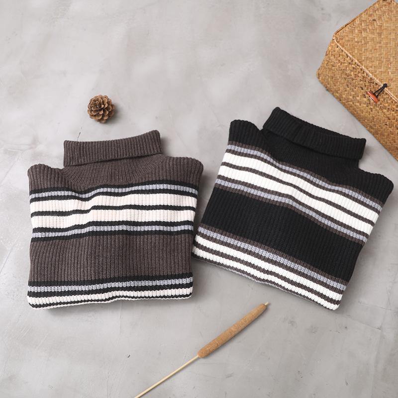 Comfy black striped clothes oversized winter sweaters high neck - SooLinen