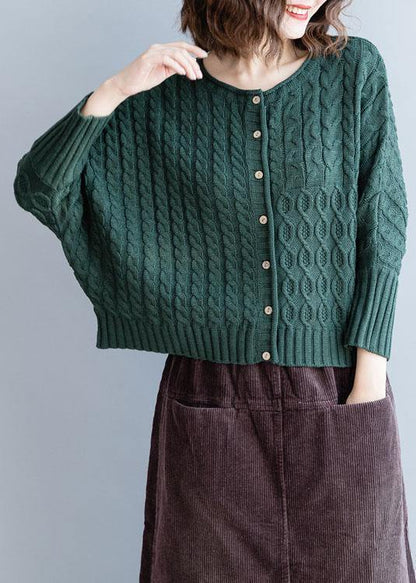 Comfy blackish green knitted pullover plus size clothing o neck Batwing Sleeve sweaters - SooLinen