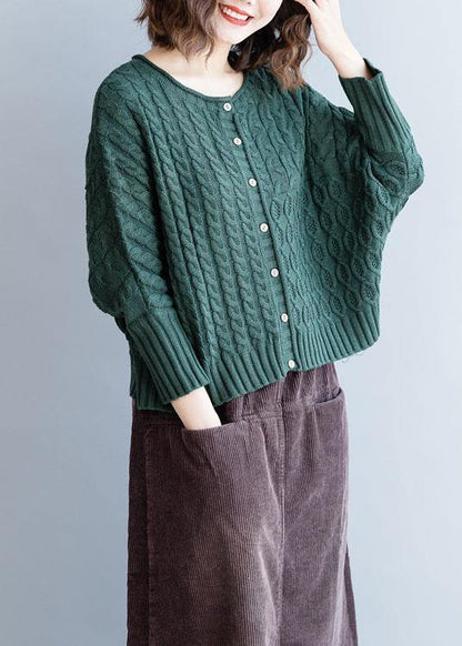 Comfy blackish green knitted pullover plus size clothing o neck Batwing Sleeve sweaters - SooLinen