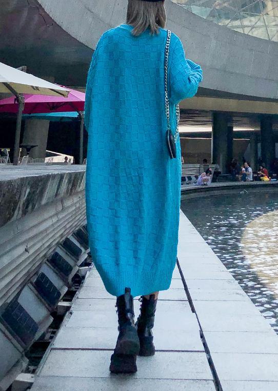 Comfy blue Sweater dress outfit Classy winter Mujer o neck knit dresses - SooLinen