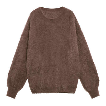 Comfy chocolate knit sweat tops trendy plus size o neck baggy clothes - SooLinen