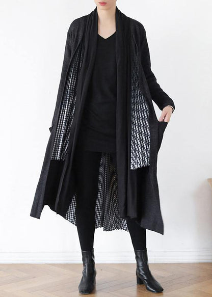 Comfy gray knitted coat fall fashion patchwork knitwear - SooLinen