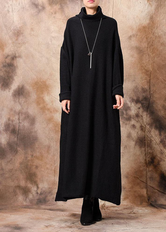 Comfy high neck Sweater dresses Classy black baggy knitwear fall - SooLinen