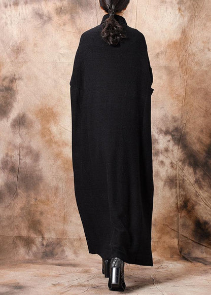 Comfy high neck Sweater dresses Classy black baggy knitwear fall - SooLinen
