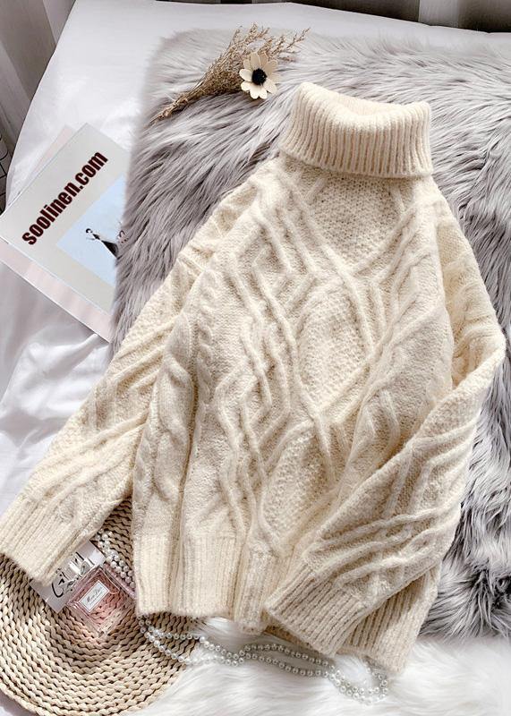 Comfy light green sweater tops chunky  plus size clothing high neck sweaters - SooLinen