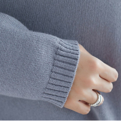 Bequemer asymmetrischer Pullover mit Rundhalsausschnitt, ästhetisches Largo-lila, hässliches Strickkleid