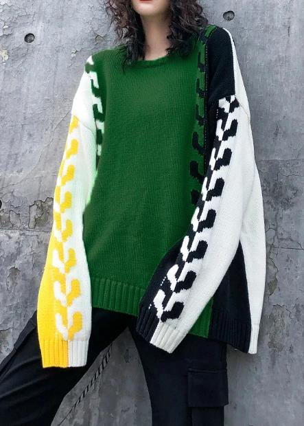 Comfy Winter Patchwork Color Sweaters Plus Size Clothing Asymmetric Clothes For Women - SooLinen