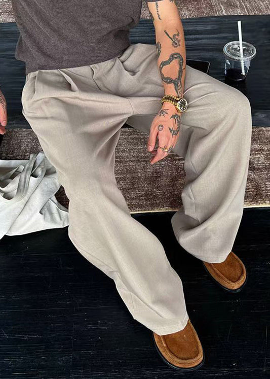 Cool Apricot Pockets Elastic Waist Spandex Pants Men Summer