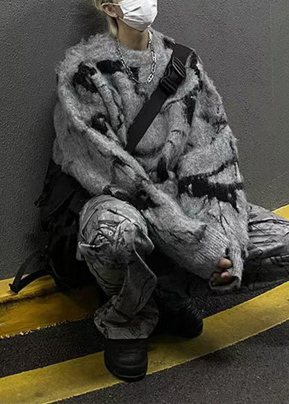 Cool Grey O Neck Original Design Mink Hair Knitted Men Sweater Winter
