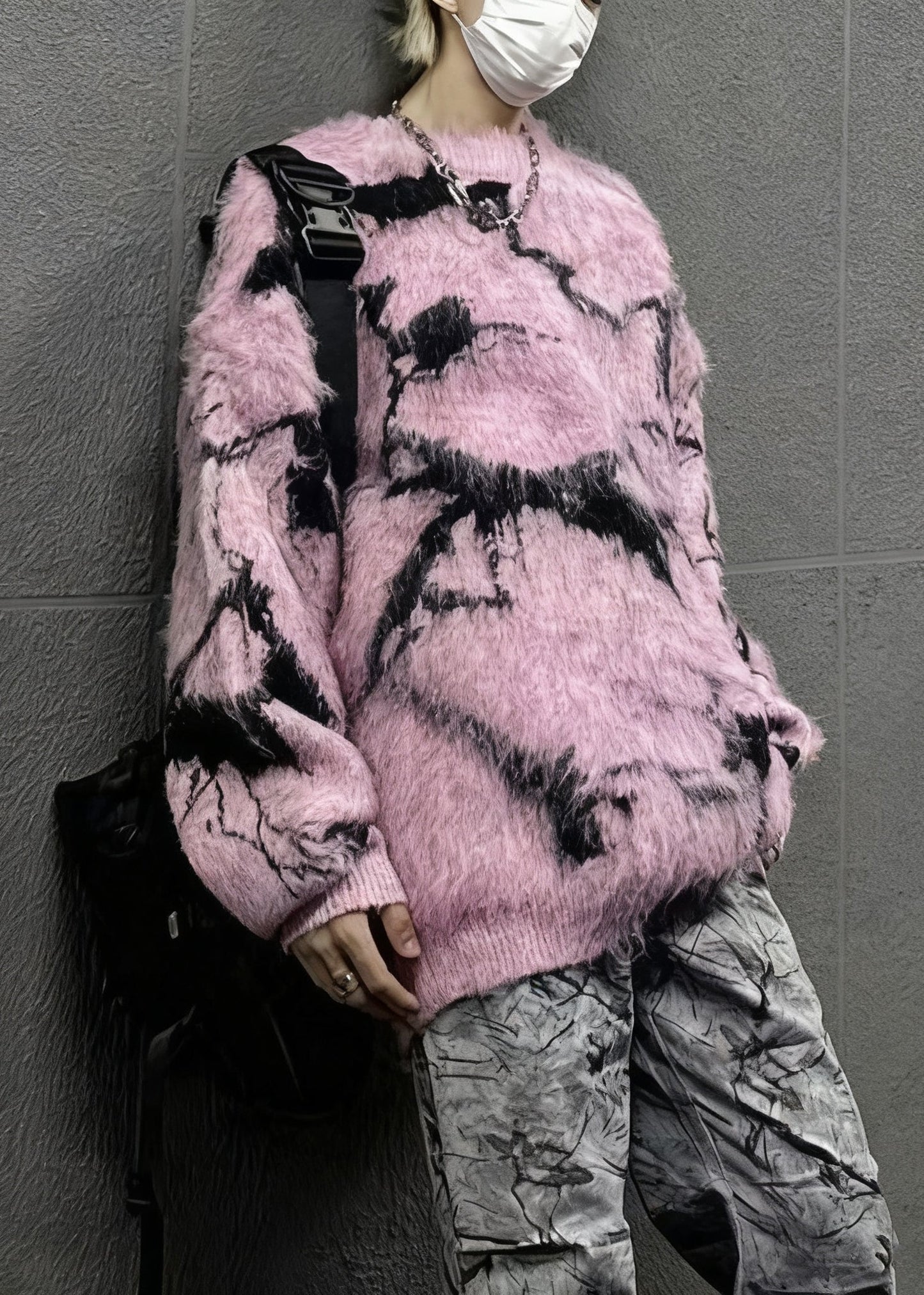 Cool Grey O Neck Original Design Mink Hair Knitted Men Sweater Winter