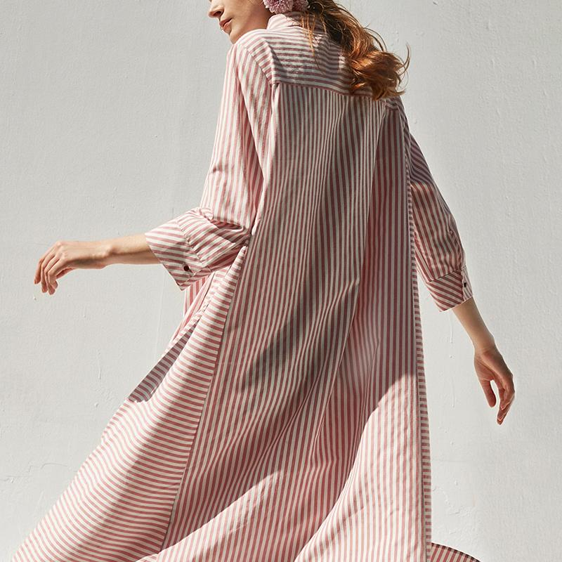 Baumwollmischkleidung Plus Size Polokragen Rosa Lässiges Hemdkleid in Übergröße