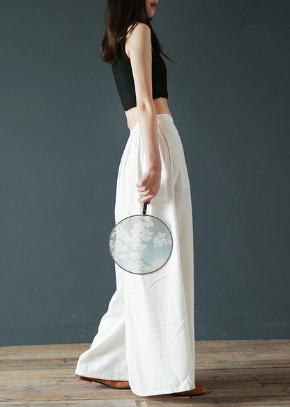 Cotton trousers literary loose loose elastic waist wide leg pants - SooLinen