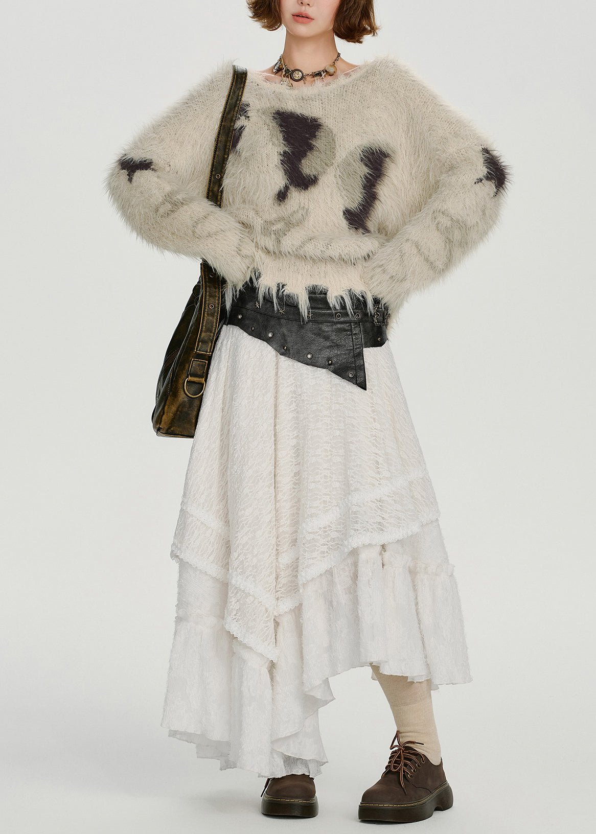 Gemütliche beige Oversized Warme Flauschige Strickoberteile aus Fell für den Winter