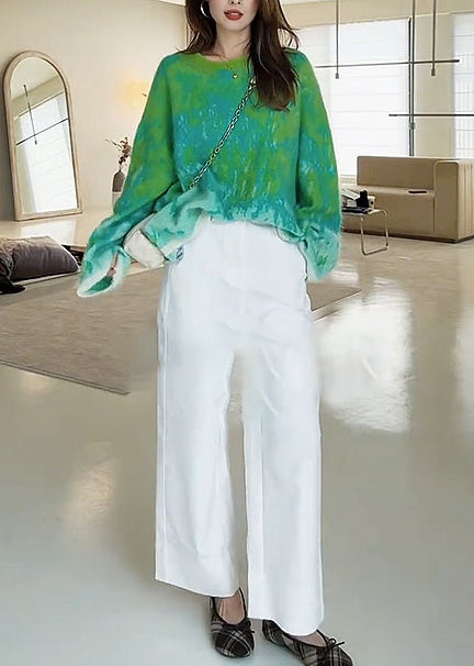 Cozy Green Oversized Tie Dye Knit Sweater Winter