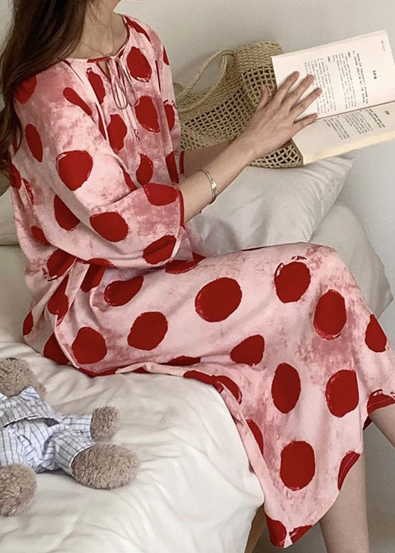 Gemütliche rosa Pyjama-Kleider aus Baumwolle mit Schnürung und halben Ärmeln