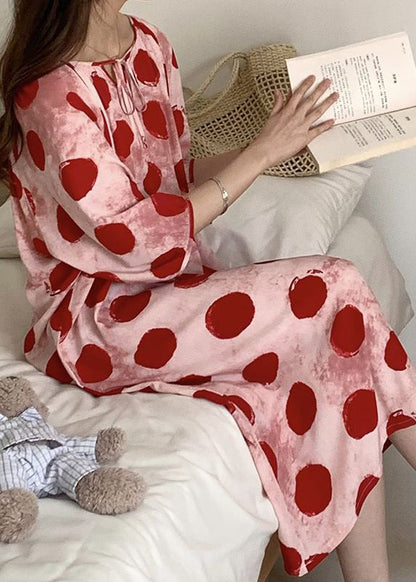 Gemütliche rosa Pyjama-Kleider aus Baumwolle mit Schnürung und halben Ärmeln